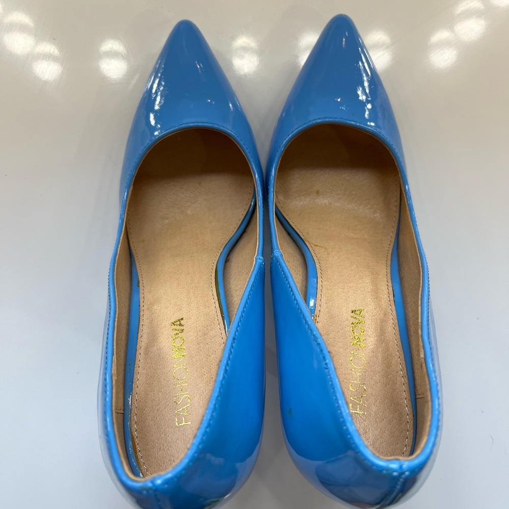 Blue patent stiletto 4 inch heels,slip on,pumps, pointy toe,size 7 - Picture 7 of 10